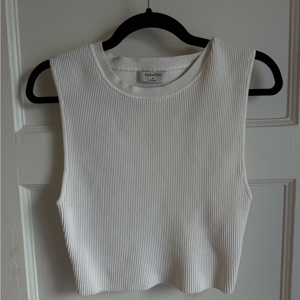 Babaton Cream Ribbed Crop Muscle Tee